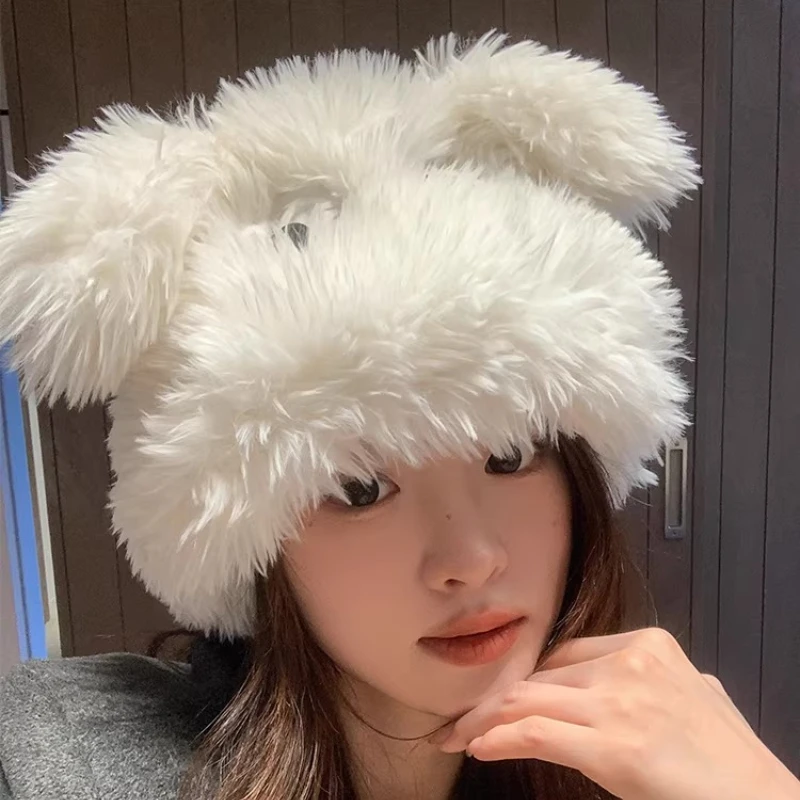 Plush puppy hat girl in autumn and winter is cute with big ears and fluffy eyes