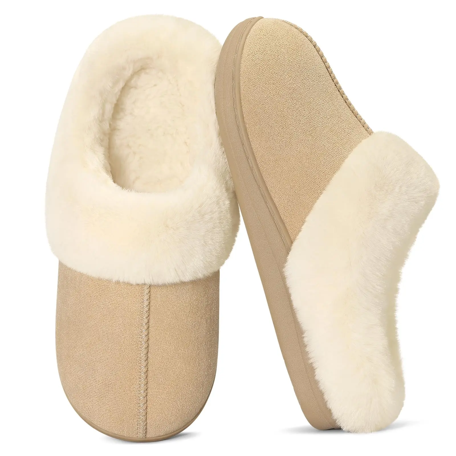 Comwarm Flauschige Damen-Hausschuhe mit Memory-Schaum, Winter-Hausschuhe, Wollähnliche Indoor-Slides mit Kunstfell-Futter, Warme Gemütliche Hausschuhe – Detail 17