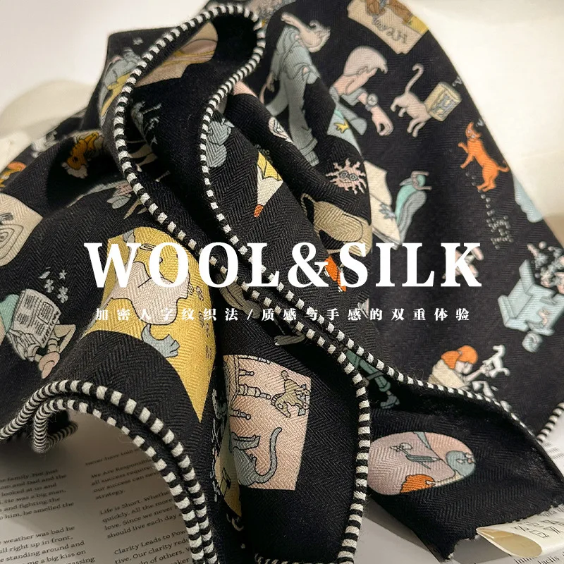 

New 70% wool 30% Silk Scarf Square for Women Office Neck Scarves szaliki Neckerchief Bandana Spring Foulard Female Shawl 65cm