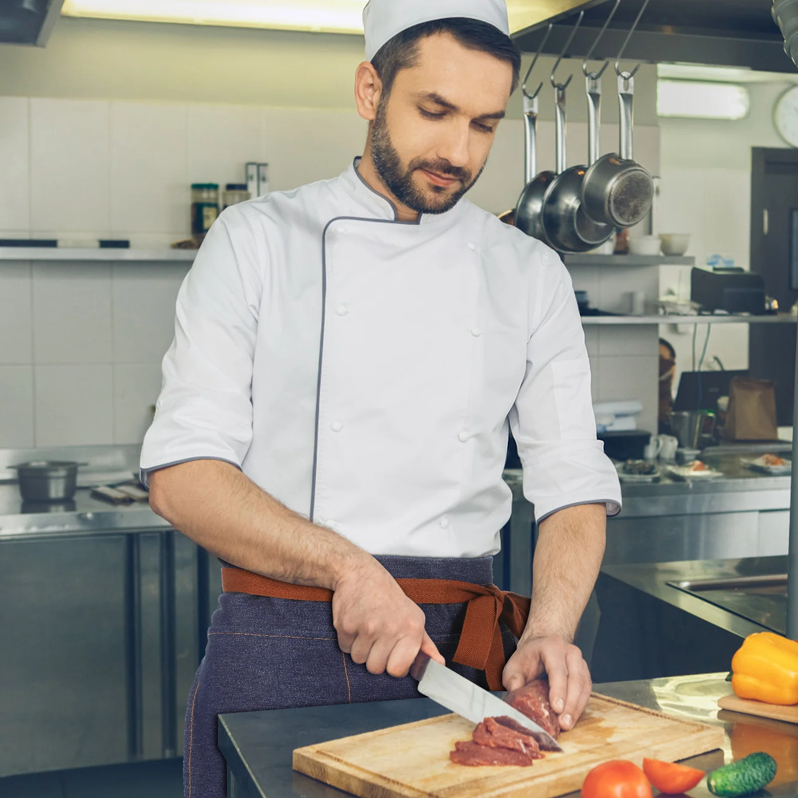 مريلة نصف من قماش الدنيم القطني بجيوب متعددة، خادم الخصر، ملابس عمال المطاعم، الطبخ، الخبز، البستنة، لوحة فنية للنادلة #4