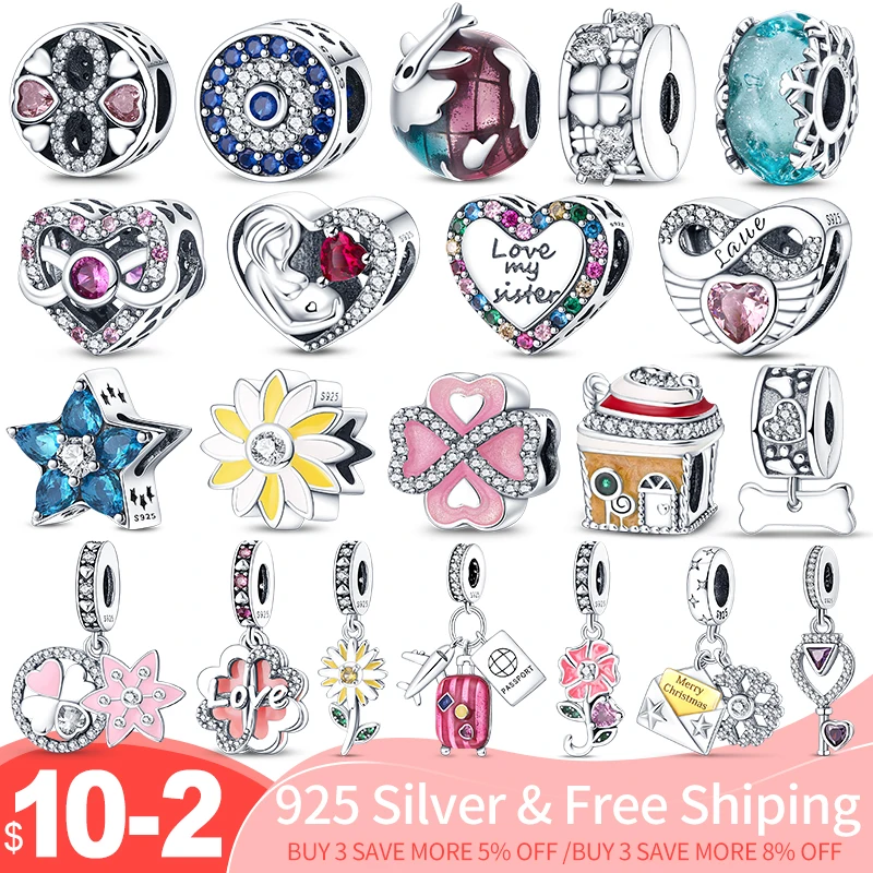 

Round heart charms plata de ley 925 fits pandora 925 original charm bracelet for women silver pendant bead fine diy jewelry 2022