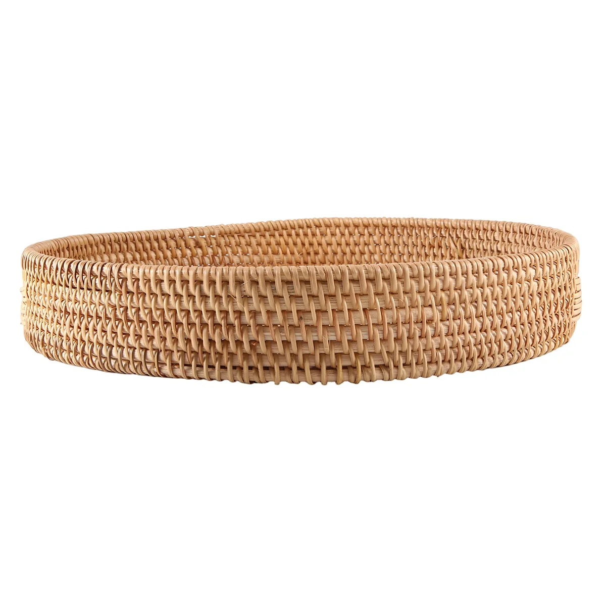 Round Rattan Serving Tray Decorative Woven Ottoman Trays with Handles for Coffee Table Natural(Large)