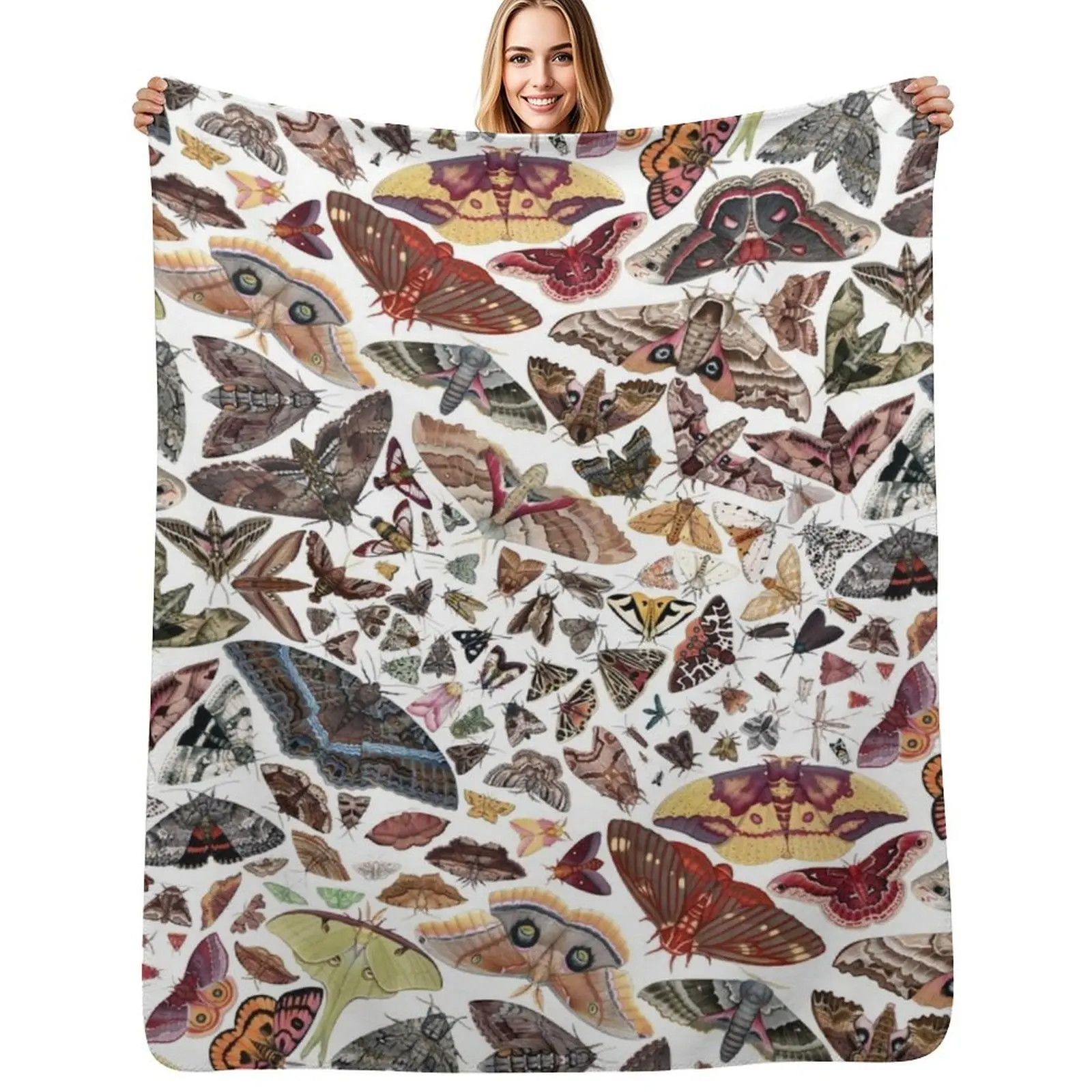 

Moths of North America Pattern Throw Blanket Picnic Bed linens wednesday Luxury St Blankets
