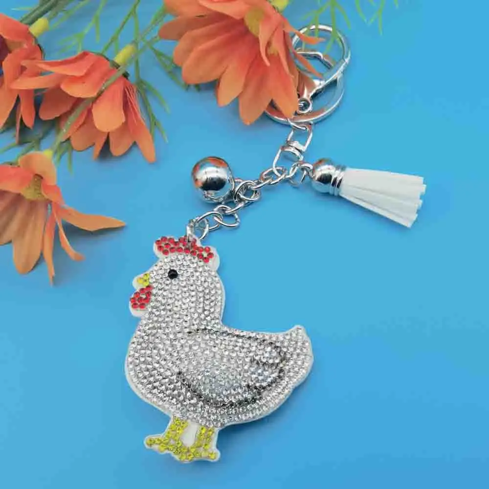 Creative Cute Little Chicken Crystal Car Keychain Ring Animal Hen Girl Bag Pendant Gift