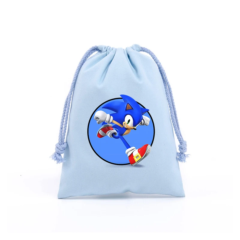 Tas Serut Sonics Tas Hadiah Permen Kue Perjalanan Kartun Saku Bundel Flanel Anime Kantong Penyimpanan Portabel Anak Laki-laki Perempuan Baru