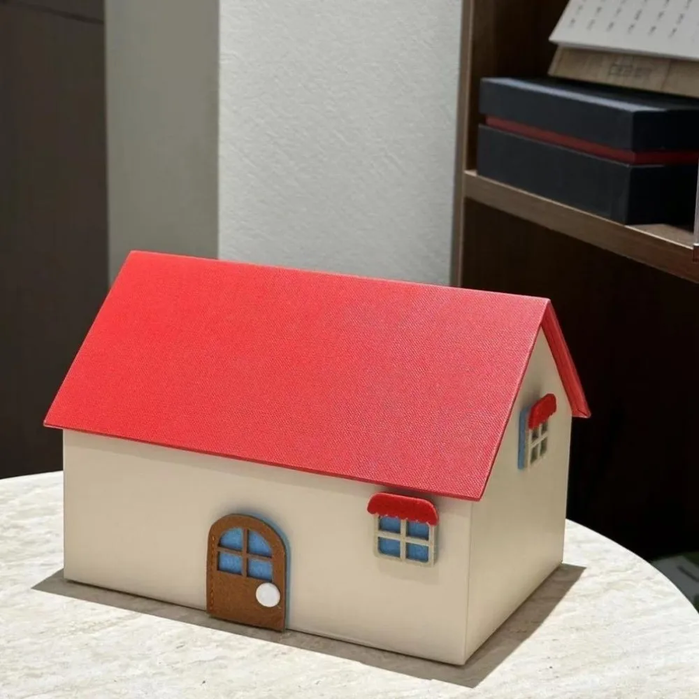 New Small House Tissue Box Storage Holder Red Cartoon Decorative Tissue Box Creative Flip Cover Napkin Box Household