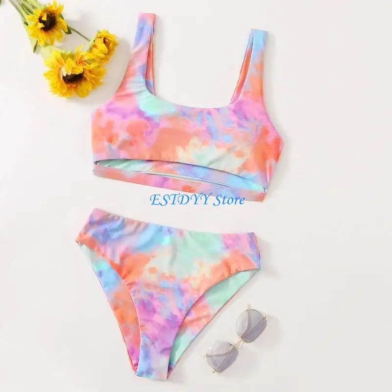 

G6DE Tie Dye Swimwear High Waist Swimming Suit Two Pieces Swimsuit Women Bathing Suit