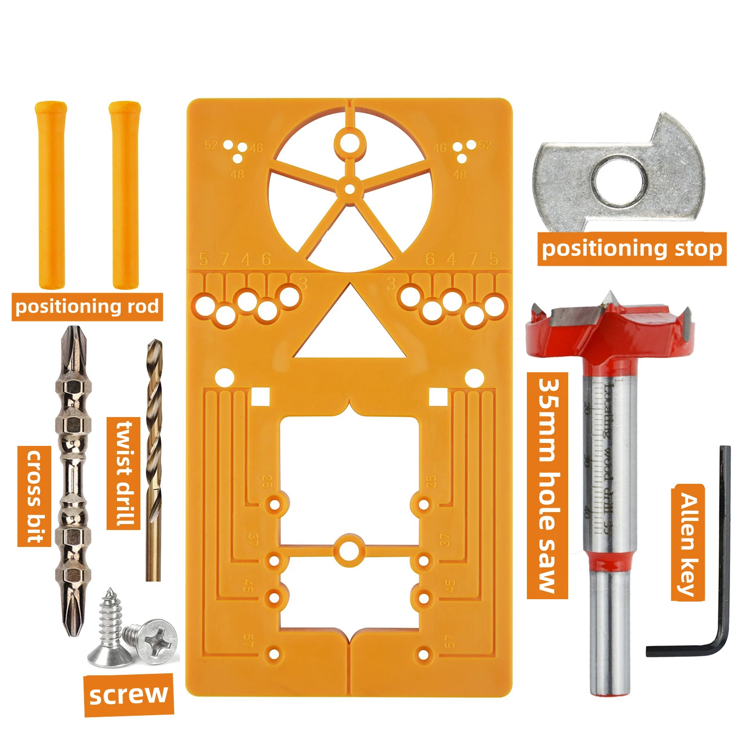 

HOT Hinge Jig Auxiliary Drill Guide Sets 35mm Adjustable Forstner Drill Bit Woodworking Hole Saw Cutter for Hinge Position Tools