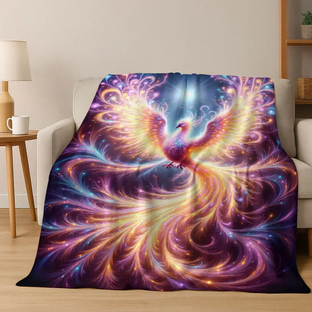 

Colorful Rebirth Fire Phoenix Divine Bird Flannel Blanket,Warm and Cozy Soft Throw Blanket for Home Bedroom Bed Sofa Cover Kid