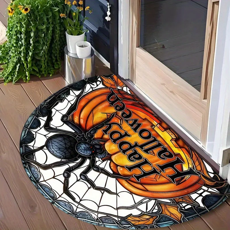 Gothic Skull Doormat Red Rose Bat Half Round Welcome Mat Halloween Vampire Outdoor Entrance Porch Floor Carpet Home Holiday Deco
