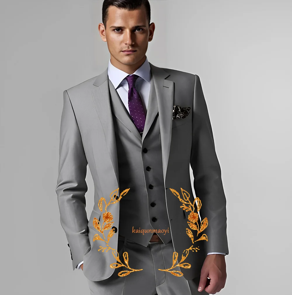 

Gray Formal Men's Suit 3 Piece Wedding Elegant Men's Tuxedo Suit for Male Customized XS-5XL Suit