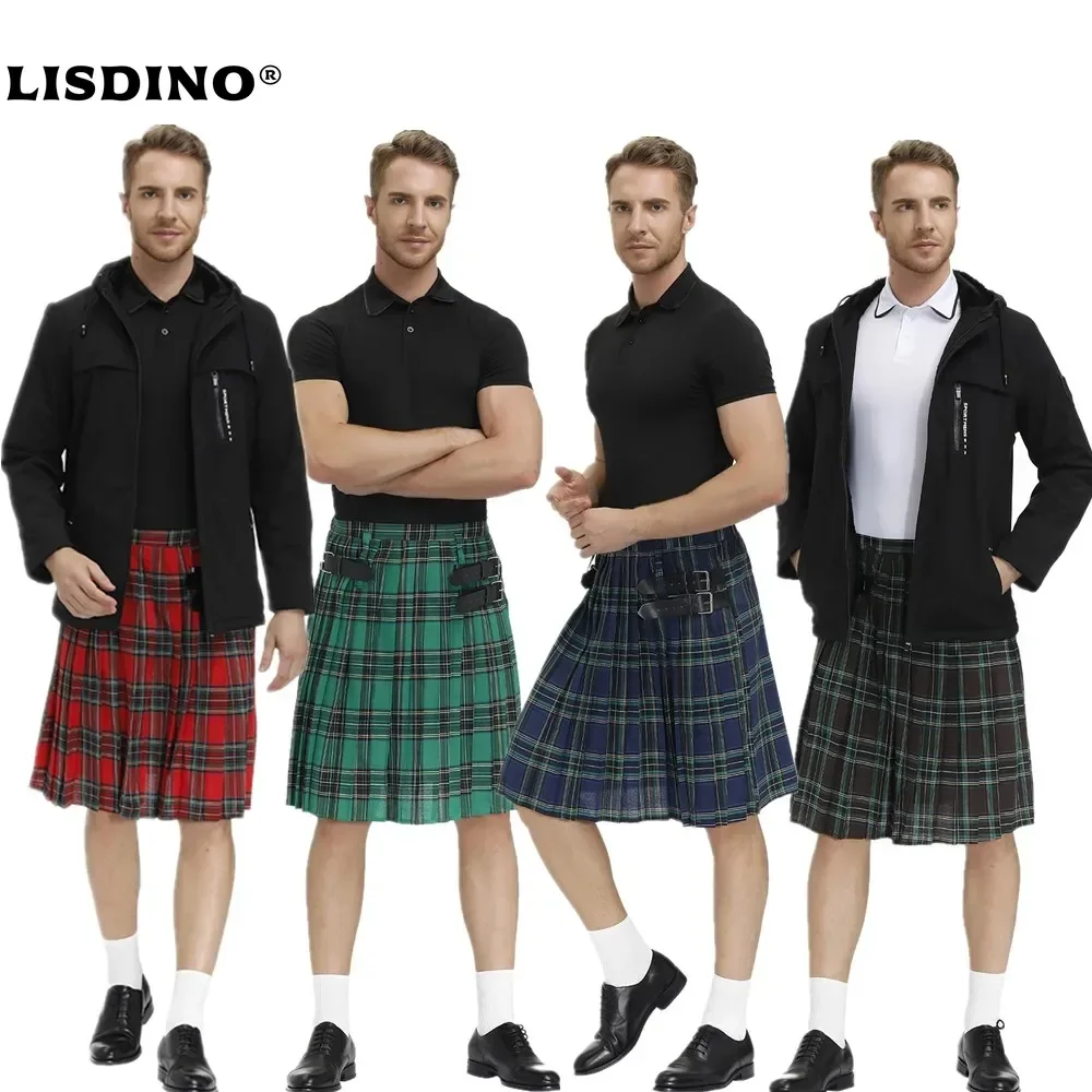 

1Men's Plaid Pleated Skirt Scottish Holiday Kilt Costume Traditional Costume Stage Performance Skirt