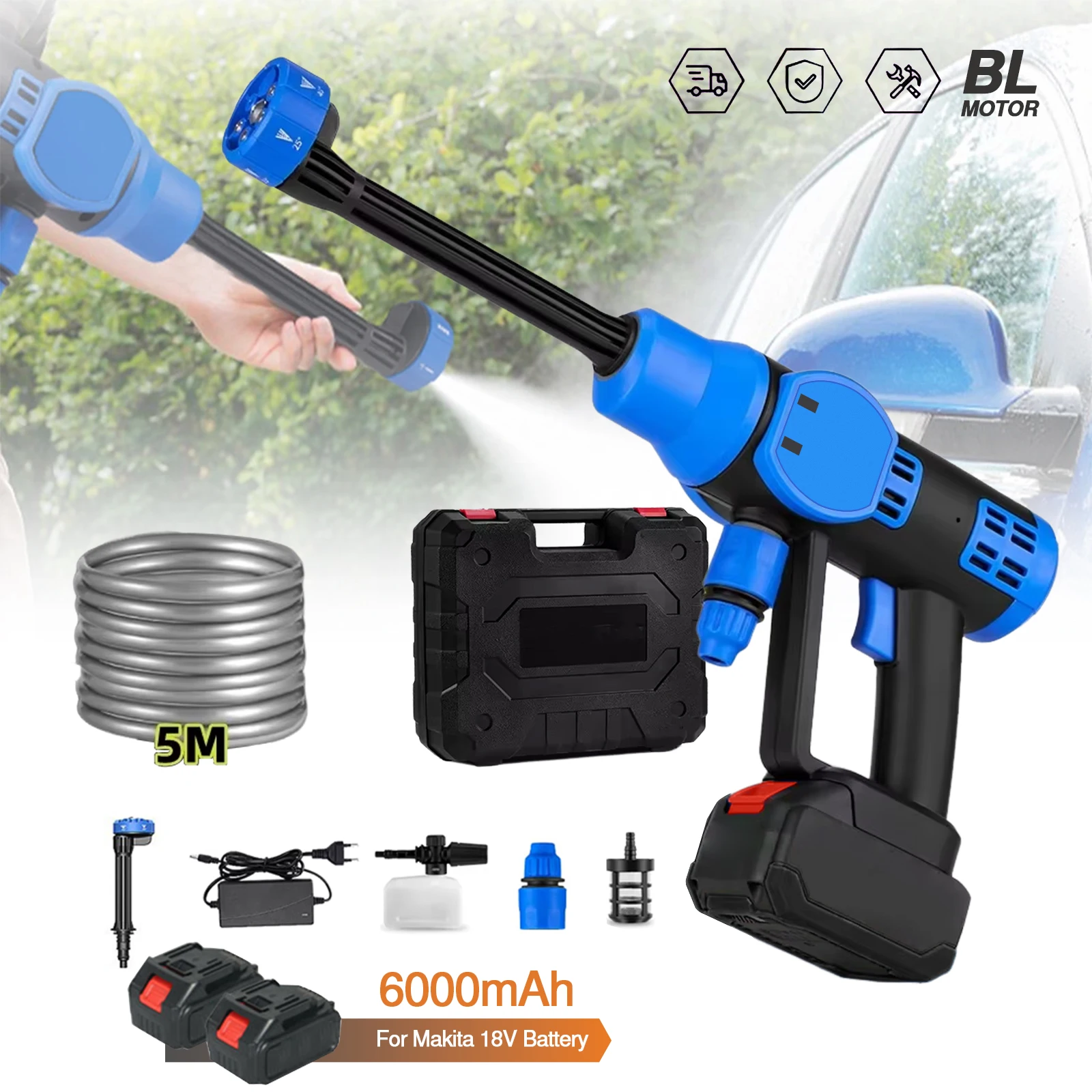 6 IN 1 200Bar Brushless Rondella Ad Alta Pressione Cordless Ricaricabile Generatore di Schiuma Attrezzi Da Giardino Domestici Per Makita 18V Batteria