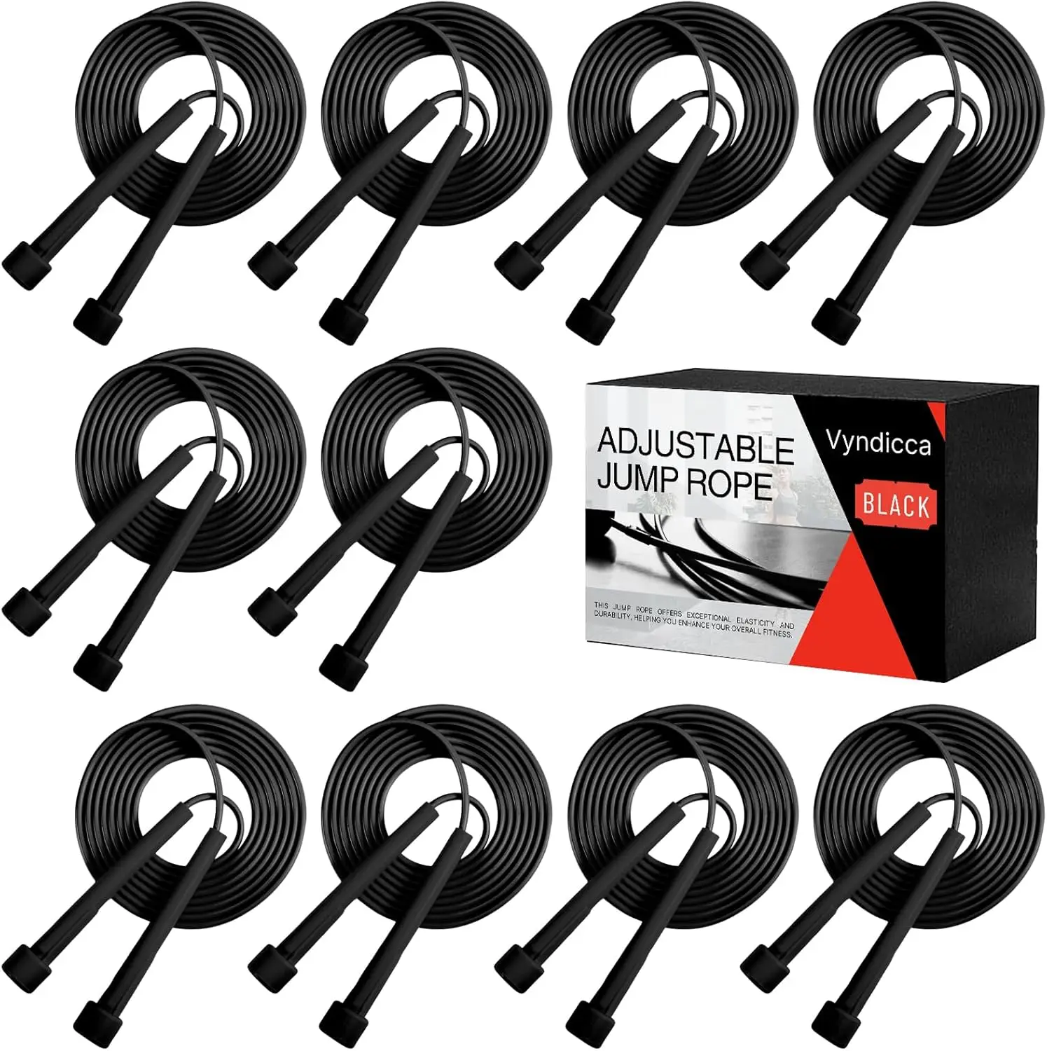 

Набор из 10 регулируемых скакалок из ПВХ с пластиковыми ручками для фитнеса, легкие скоростные скакалки для тренировок и соревнований