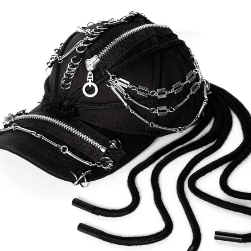 HKSH Darkwear Punk Niche Design New Trend Handmade Heavy Metal Zipper Gothic Dirty Braid Dark Chains Hat Fashion Chic Men HK3385