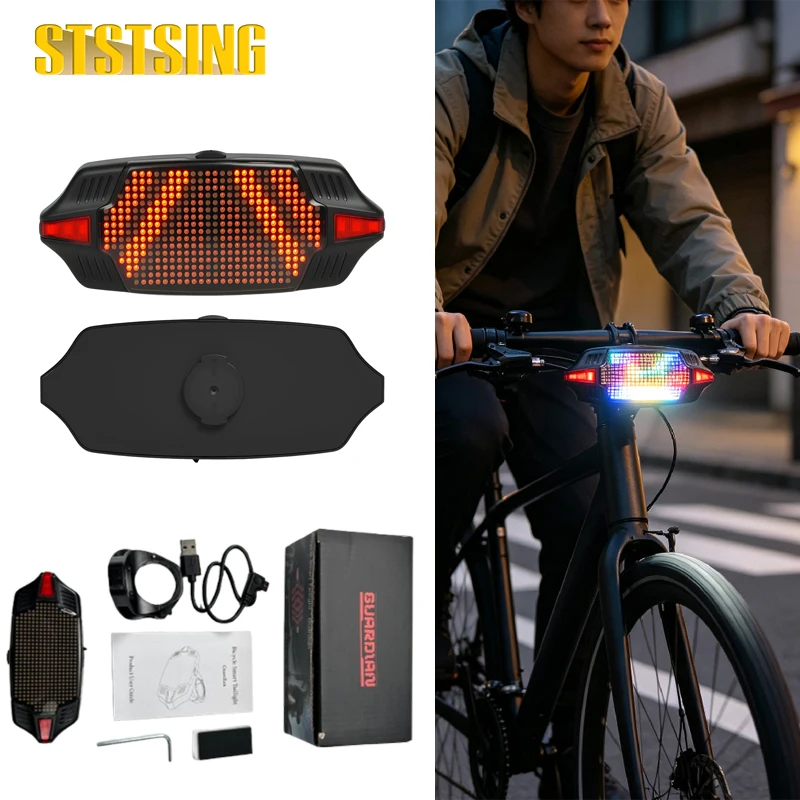 Bicycle Bike Tail Light, Smart LED Rear Warning Light, APP Bluetooth Control, DIY Custom Patterns, Cycling Safety Taillight