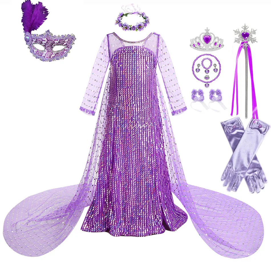 

Halloween Costume Princess Elsa Snow Queen White Dress for Girls Sequined Mesh Ball Gown Carnival Disfraz Kids Cosplay