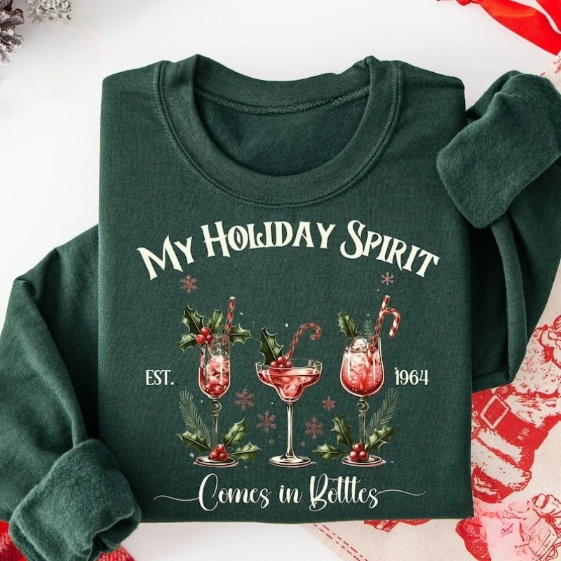 

Винтажная праздничная толстовка для коктейльного клуба, рождественская забавная праздничная толстовка для праздничного сезона, осенне-зимняя термотолстовка с круглым вырезом