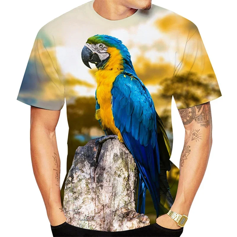 

Colorful Parrot Pattern T Shirt for Men Bird Animal 3D Printed Tees Summer Casual Short Sleeve Loose T-Shirts Round Neck Tops