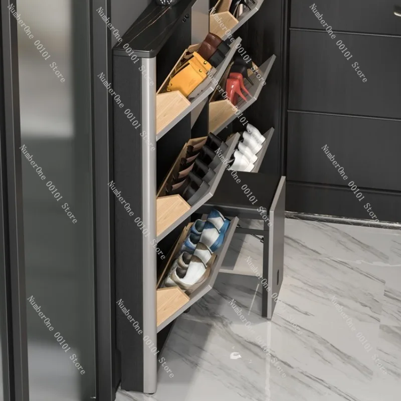 Ultra-thin entryway shoe cabinet, solid wood, tip-over safe, storage cabinet with integrated shoe bench,modern minimalist design