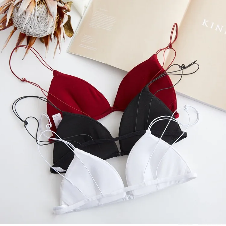 Ladies Triangle Cup Ladies Underwear Sexy Beautiful Back Front Buckle Thin Belt No Steel Ring Bra Strap Underwear for Hot Women