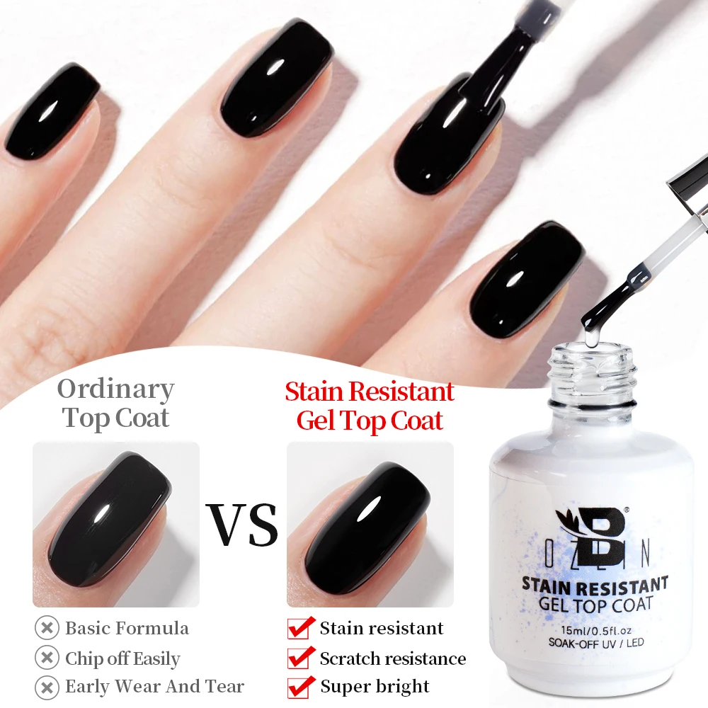 Bozlin 15Ml Vlekbestendige Gel Top Coat Nagellak Semi-Permanente Doorweekt Uv-Gel Functie Top Coat Voor Nail Art Manicure