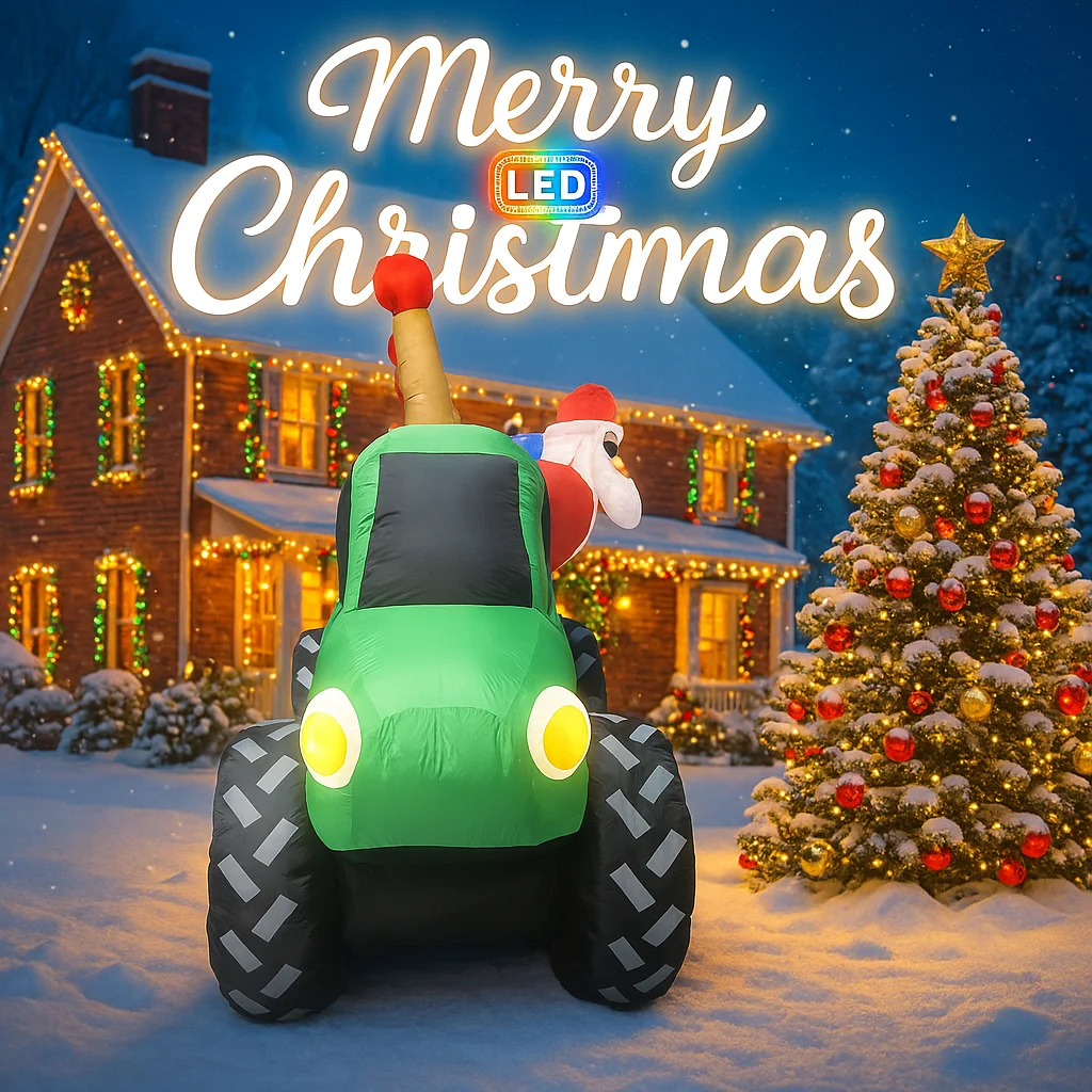 5.91FT عطلة الإضاءة مع أضواء LED العملاق عيد الميلاد نفخ سانتا كلوز شاحنة اللعب عيد الميلاد ساحة زخرفة لوازم الحفلات المنزلية