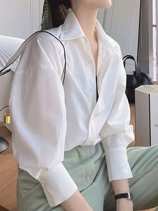 

Meiyang New Three-dimensional Cut Loose Long Shirt Women's Business Casual Polyester Fiber Thin Style Pure Color Shirt