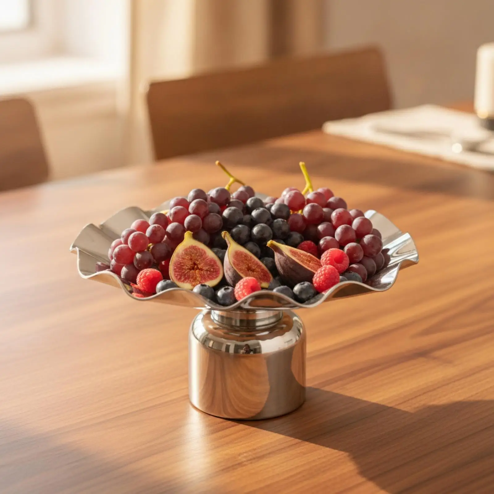 Raised Stainless Steel Display Tray with Pedestal Base for Serving Appetizers Pastries and Organizing Jewelry Cosmetics Elegant