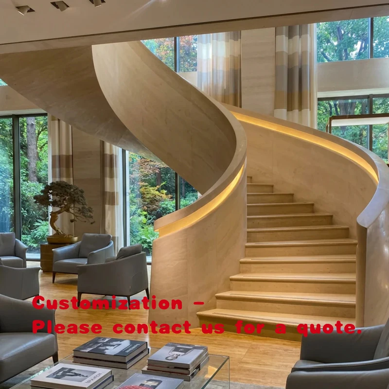 custom.Luxury Curved Staircase Penthouse and With Custom Metal Structure and Premium Wood Steps