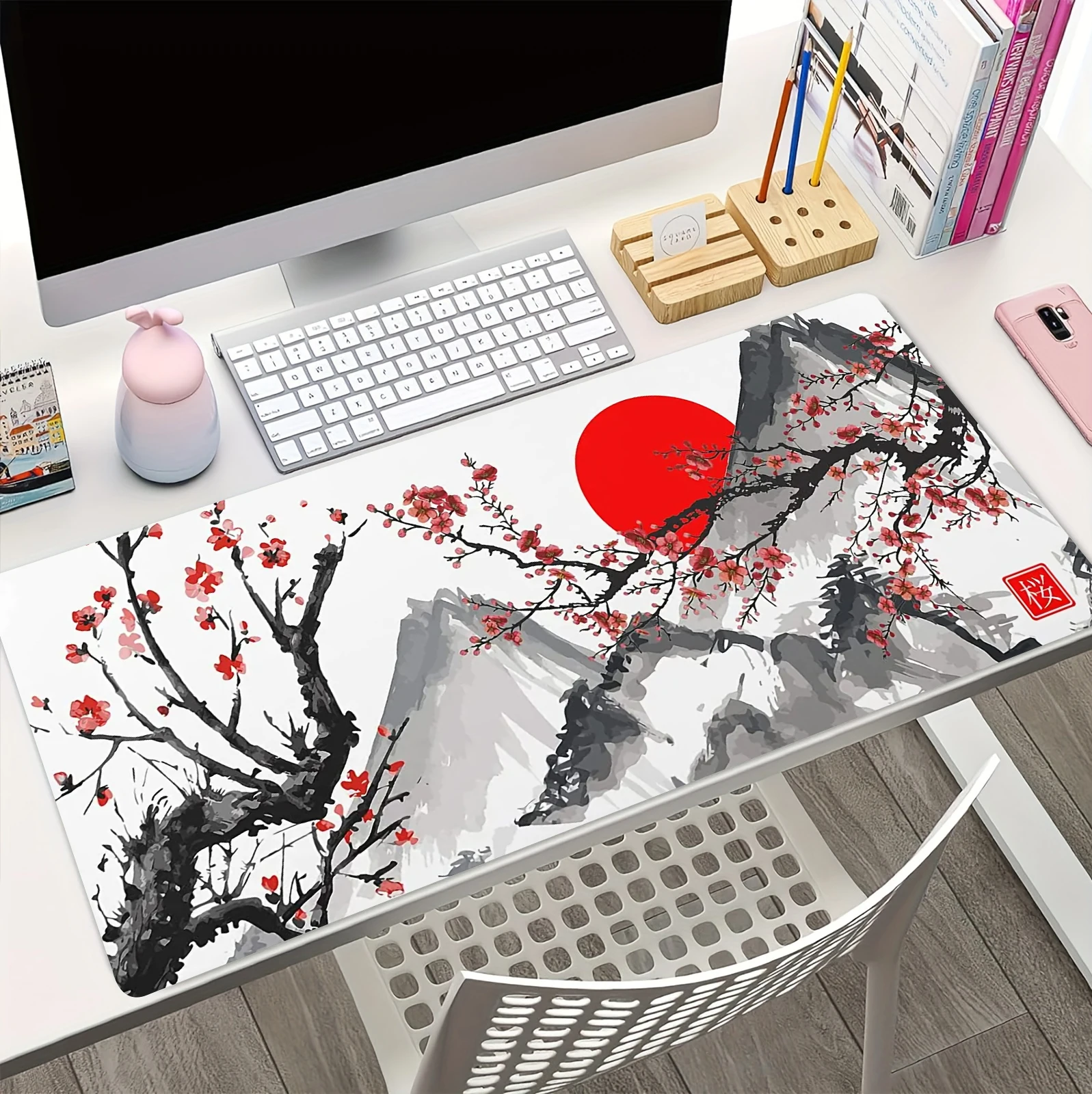 

Ink painting cherry blossom large mouse pad extended office laptop keyboard pads gamer mousepad gaming non-slip rubber table mat
