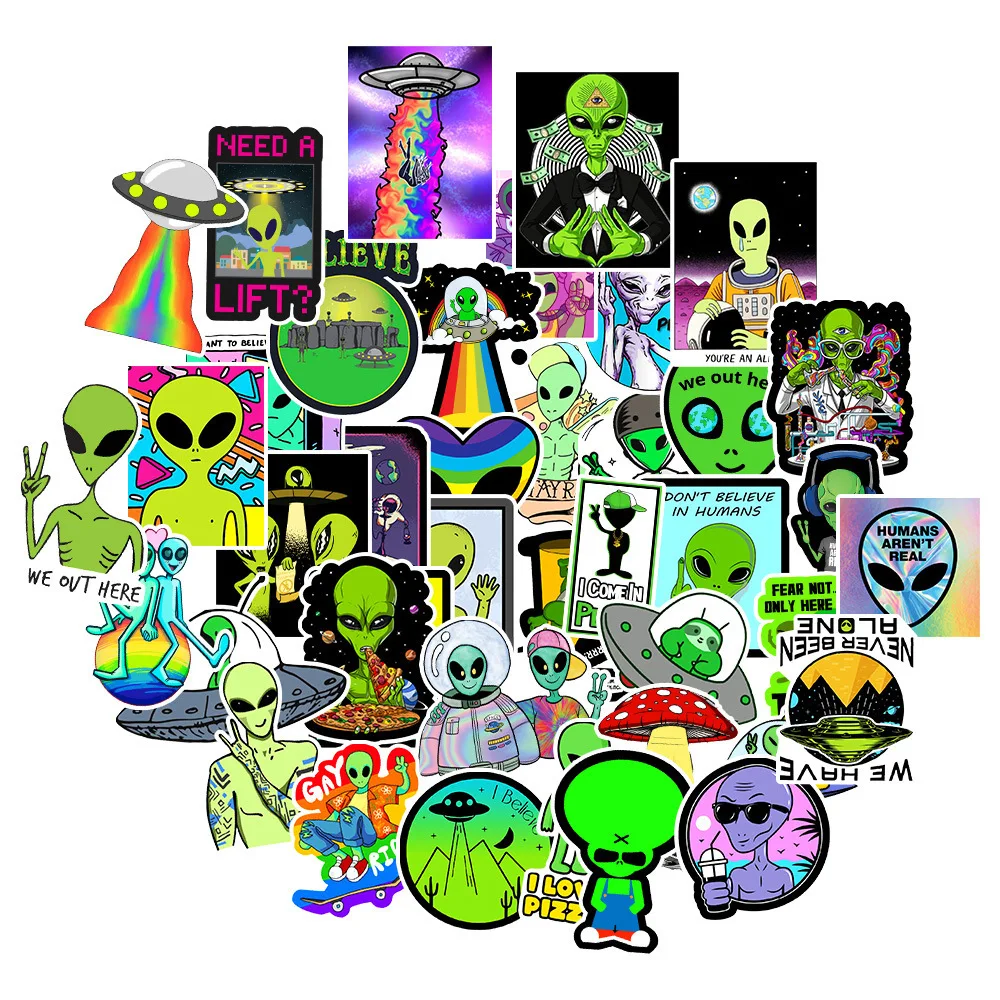 10/30/50pcs Alien Cartoon Stickers Creative Funny Computer Notebook Water Cup Trolley Case Laptop Waterproof Decal Decor Sticker