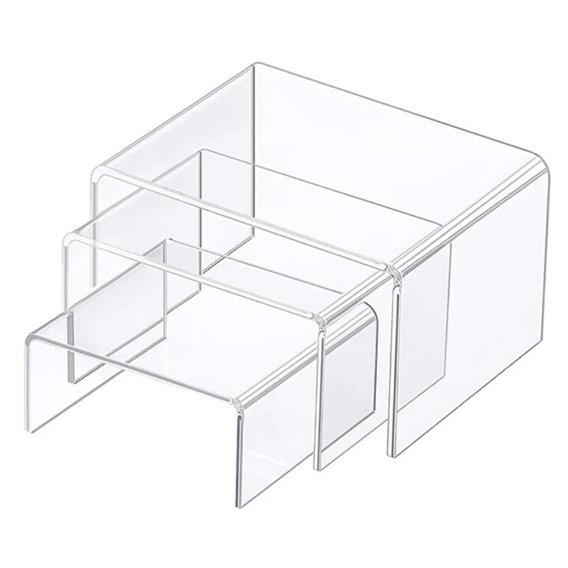 

F42F 3 Pcs Clear Acrylic Product Stand Jewelry Display Riser Shelf Showcase Fixtures for Candy Treat Action Figure Display