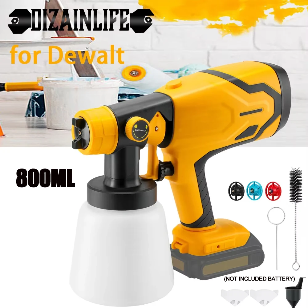 

Electric Cordless Spray Gun 800ML Paint Sprayer For Dewalt 20V Battery Furniture Coating Airbrush For Makita 18V Battery