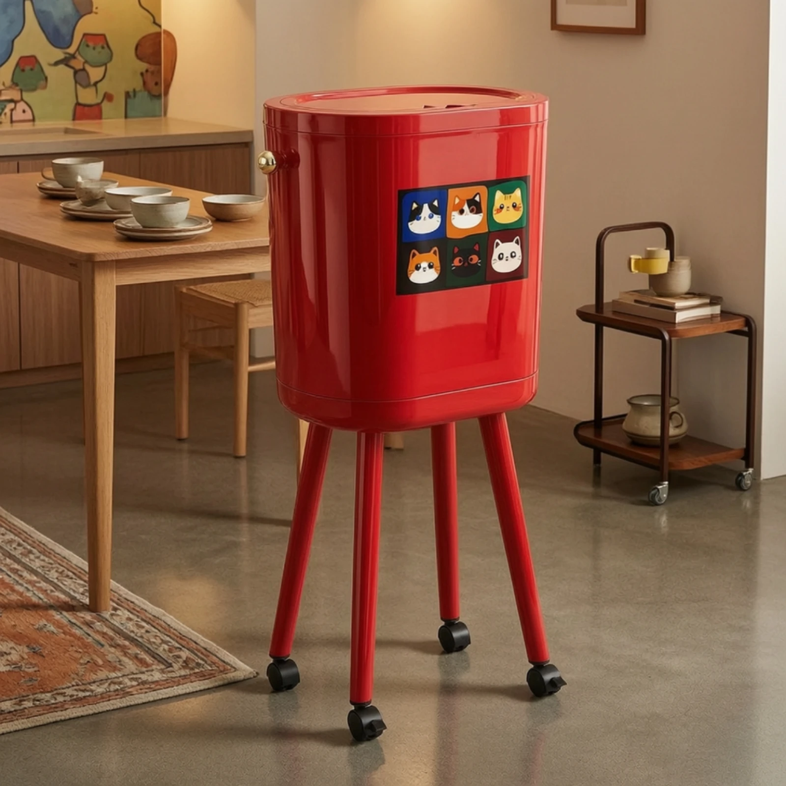 Trash Bin with Wheels and Lid Rectangular Elevated Trash Bin Wheeled Garbage Can Mobile Waste Container Double-Layer for Kitchen