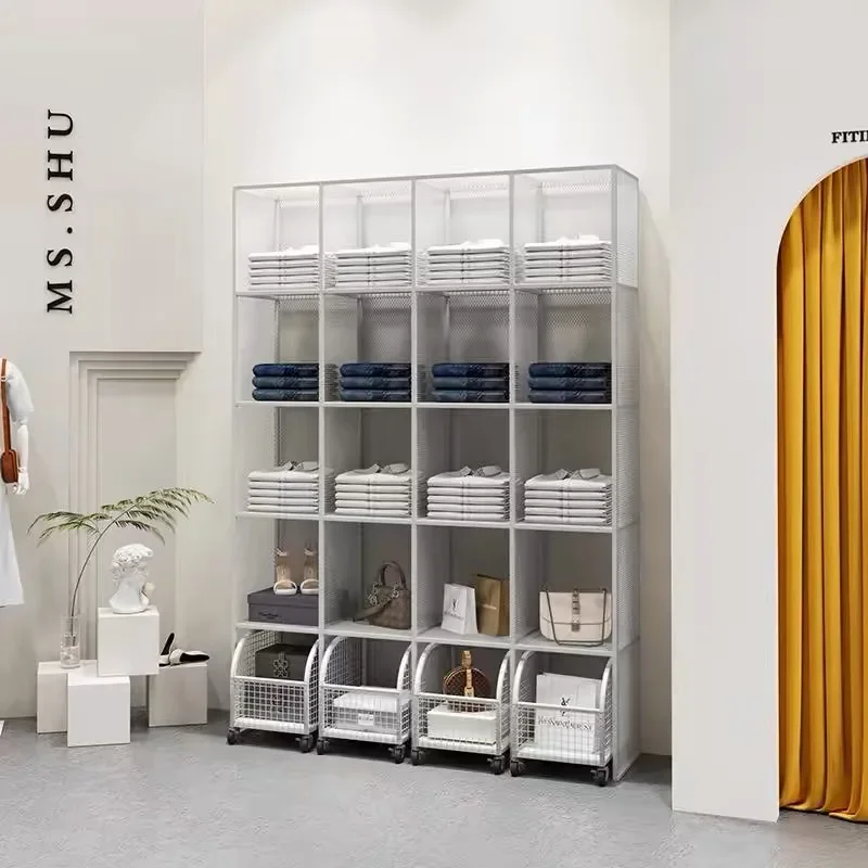 Simple and modern clothing store display rack, multi-layer floor-to-ceiling wrought iron rack, women's clothing store bag