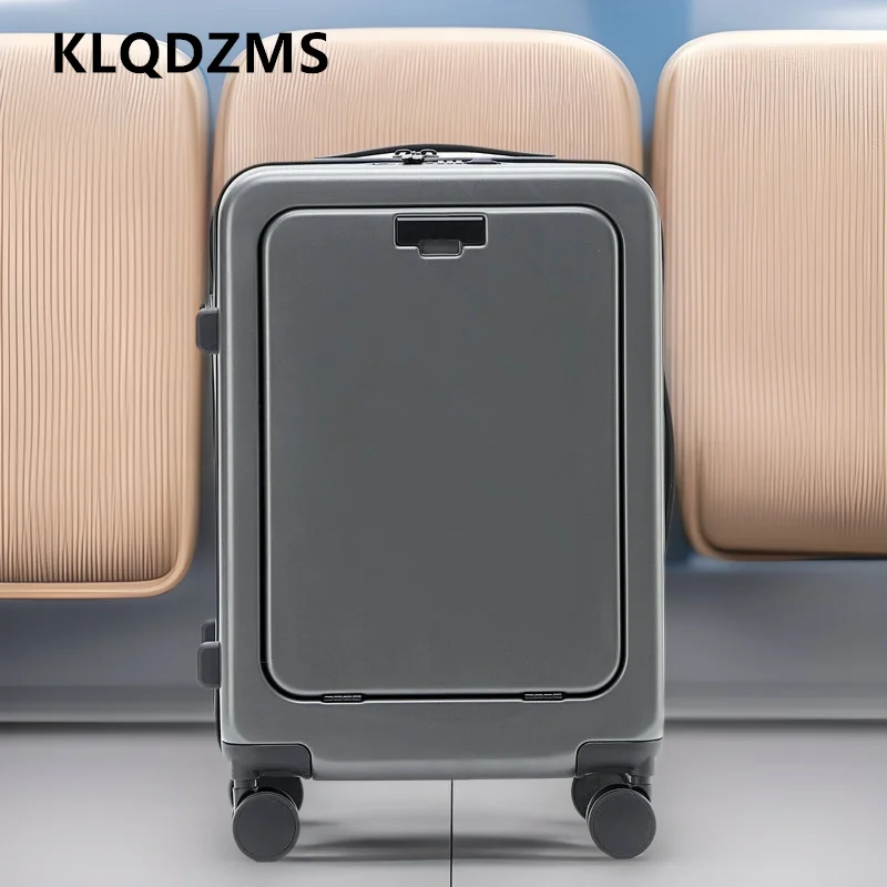 

KLQDZMS Suitcase New 20-inch Boarding Box Front Opening Boarding Box USB Charging Trolley Case Women's Carry-on Travel Luggage