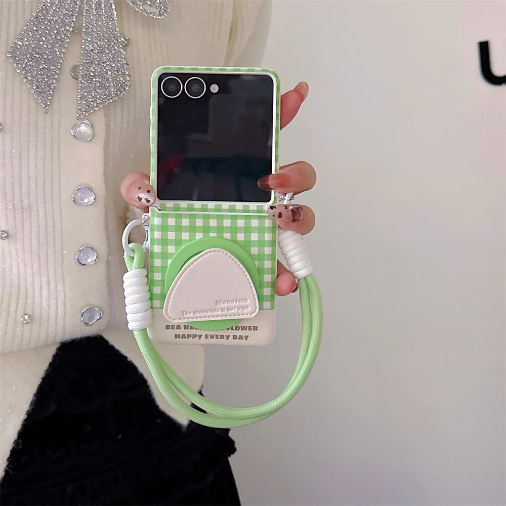 

Korean INS Fashion Plaid Magnetic Phone Case For Samsung Galaxy Z Flip7 6 Flip6 7FE Flip 5 6 Cover For Magsafe Holder Cute Cases