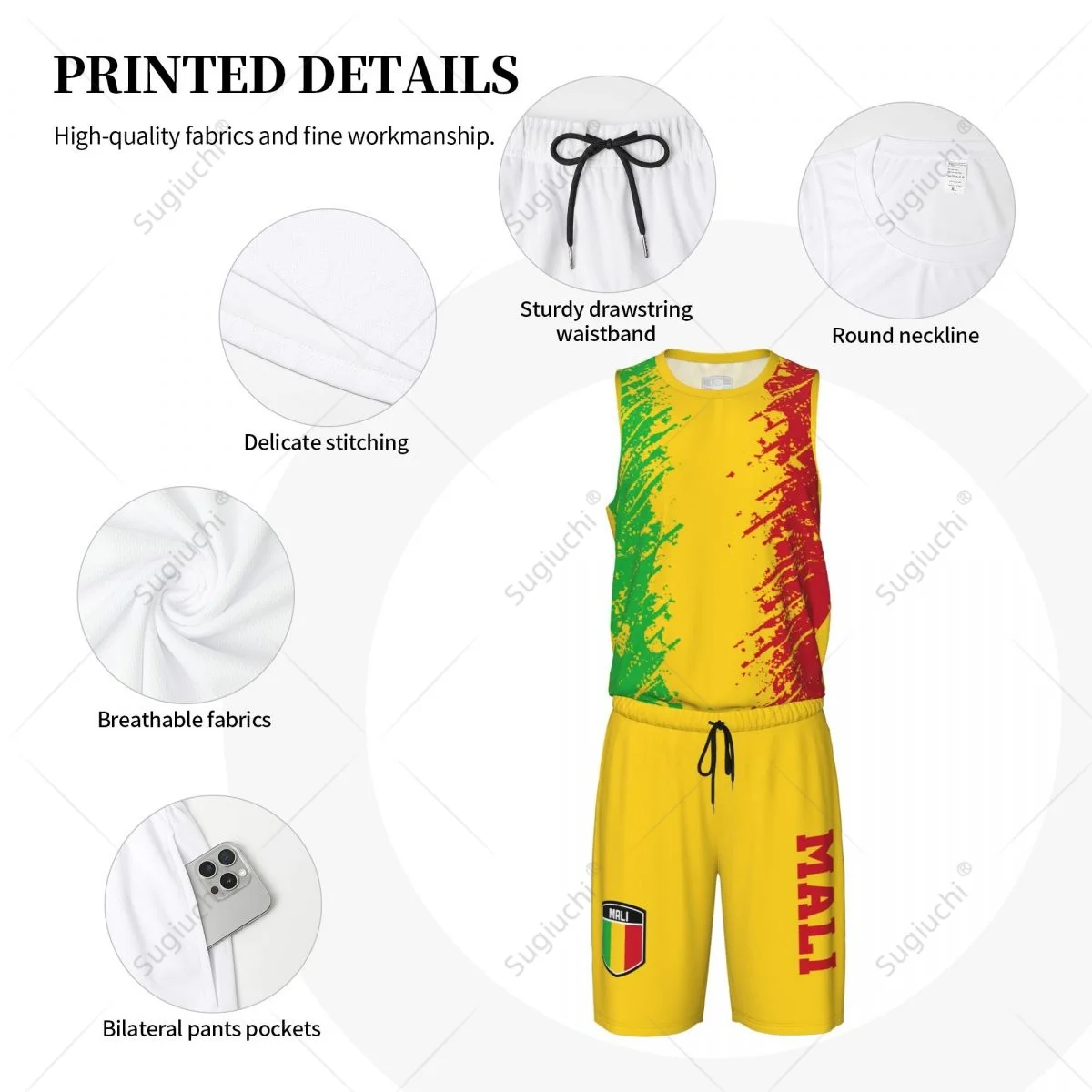 Team-up Mali Flag Grain Men Basketball Jersey Set Shirt & Pants Sleeveless Custom Name Nunber Exclusive