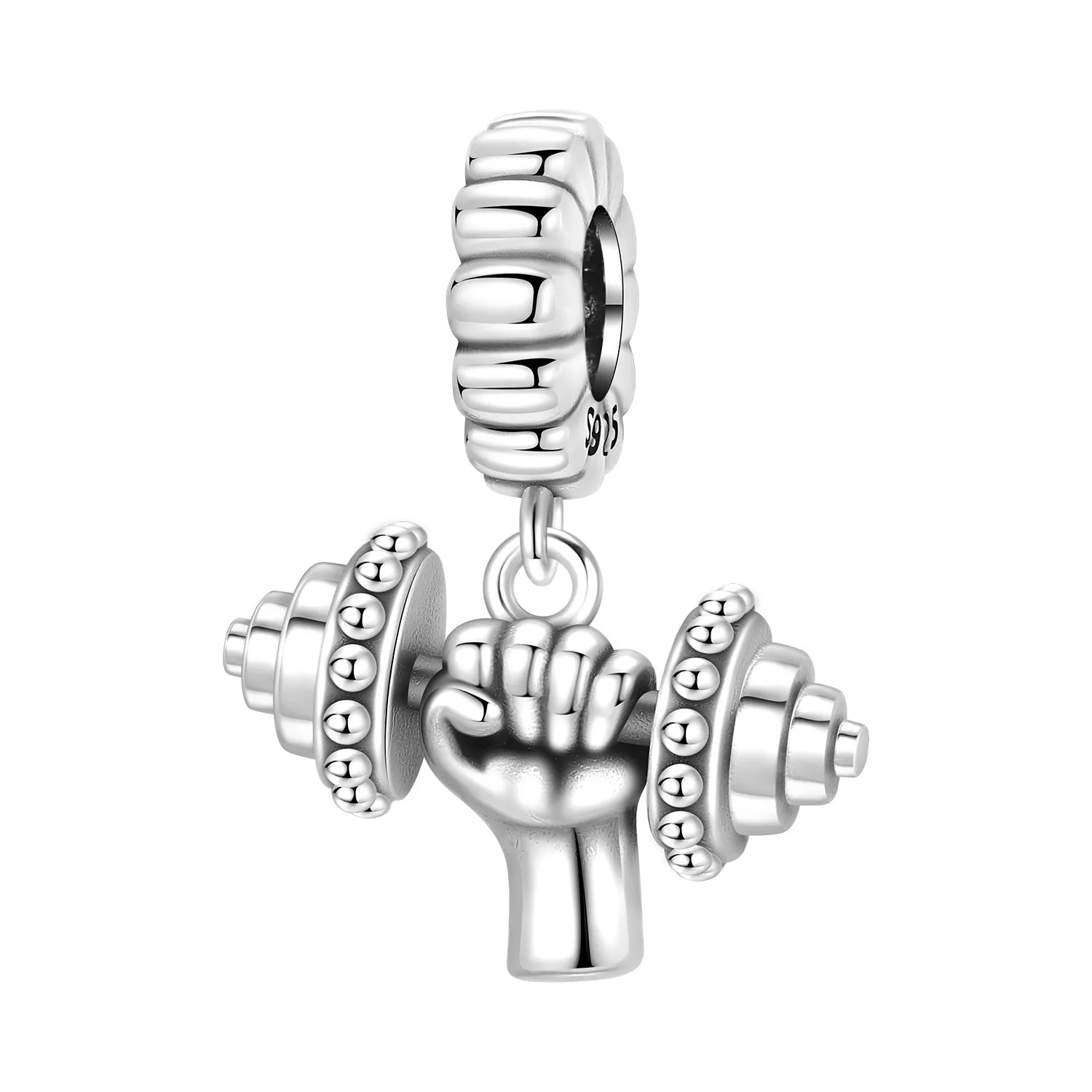 PANPOKI 925 Sterling Silver Dumbbell Sports Bead Original Pendants Bracelet Necklace Charm Jewelry DIY Trendy Gifts