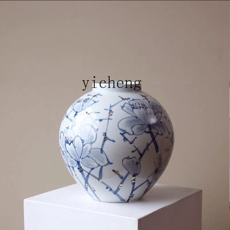 

LSL ceramic vase blue and white porcelain ceramic pot ornament living room floor flower arrangement
