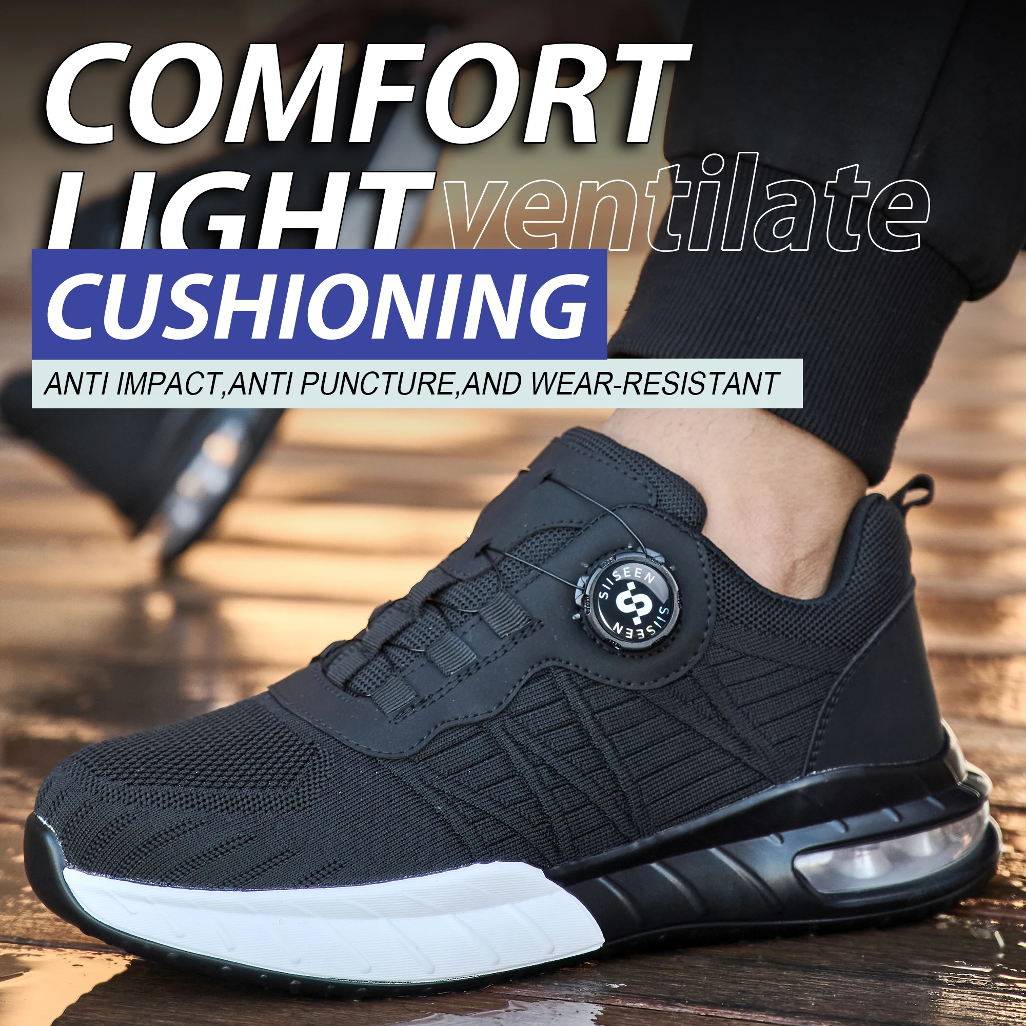 Men's Steel Toe Safety Shoes Anti Smash & Anti Puncture  Lightweight Work Fashionable And Durable Buttoned Safety Shoes Boots