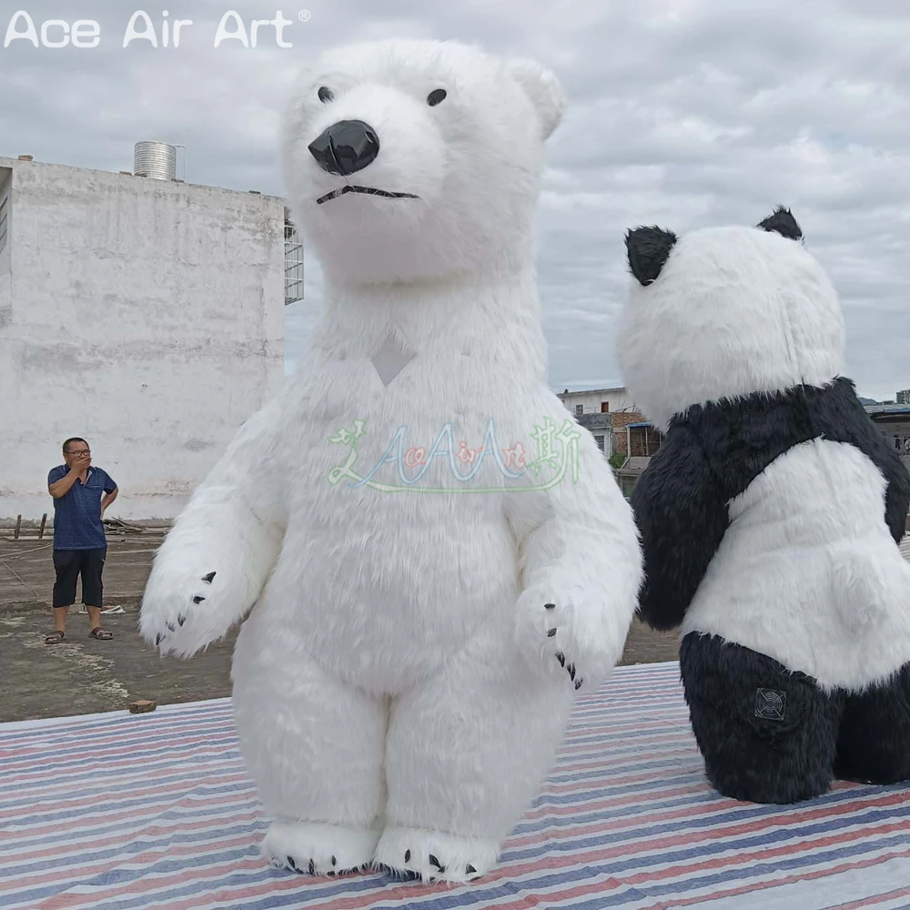 3m H No Battery Inflatable Plush Polar Bear Costume Walking Cartoon with Fan and Sliders for Advertising or Promotion