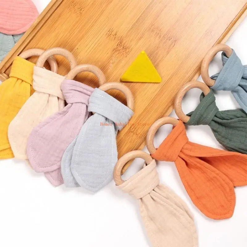 

J0PF Cotton Baby Bunny Ear Teether Rattle Safe Nursing Training Teethers Babies Accessories Newborn Shower Gift