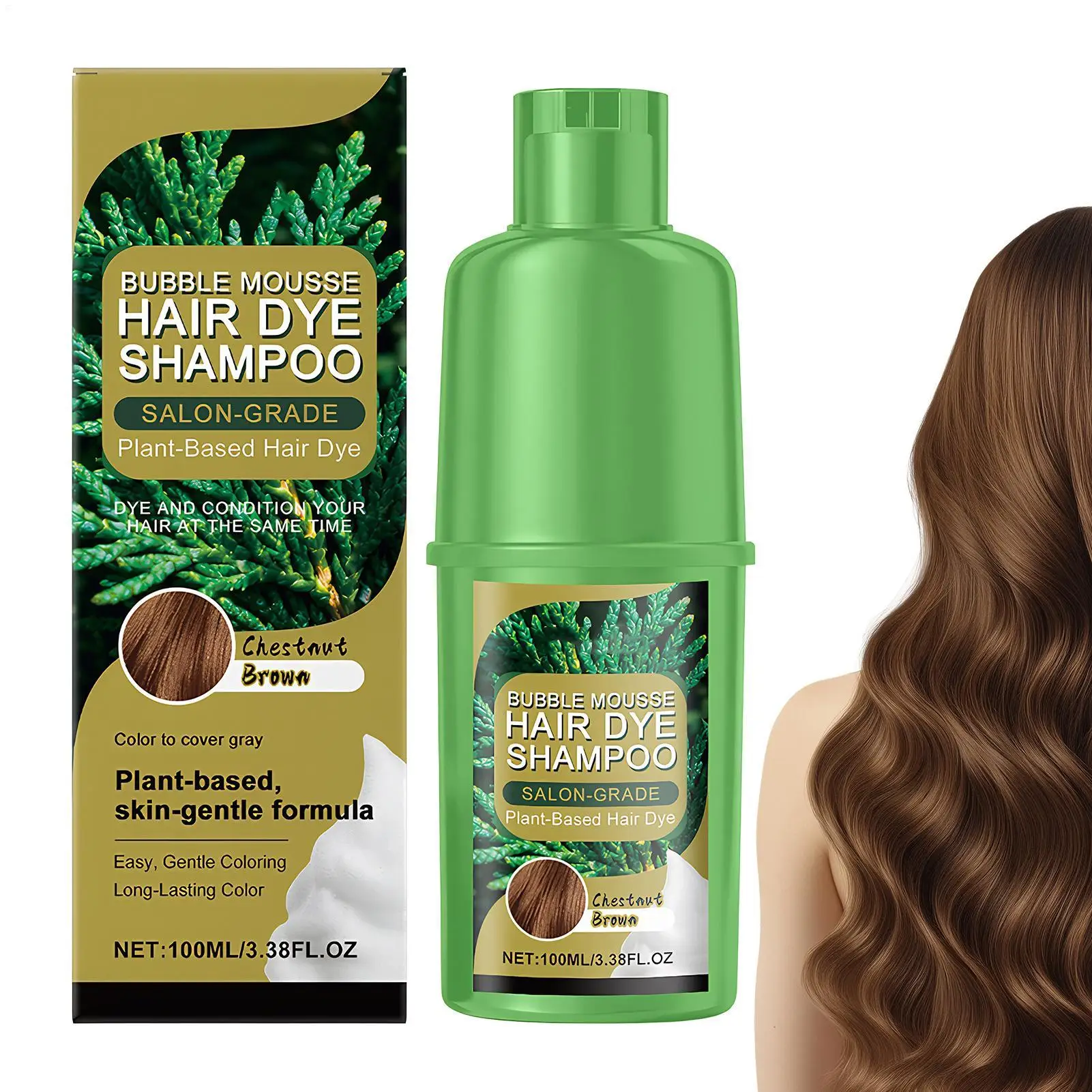 100ml Pure Plant Extract Bubble Hair Dye Chestnut plant-based bubble hair dye For Men Women Cover Gray White Hair Color Shampoo