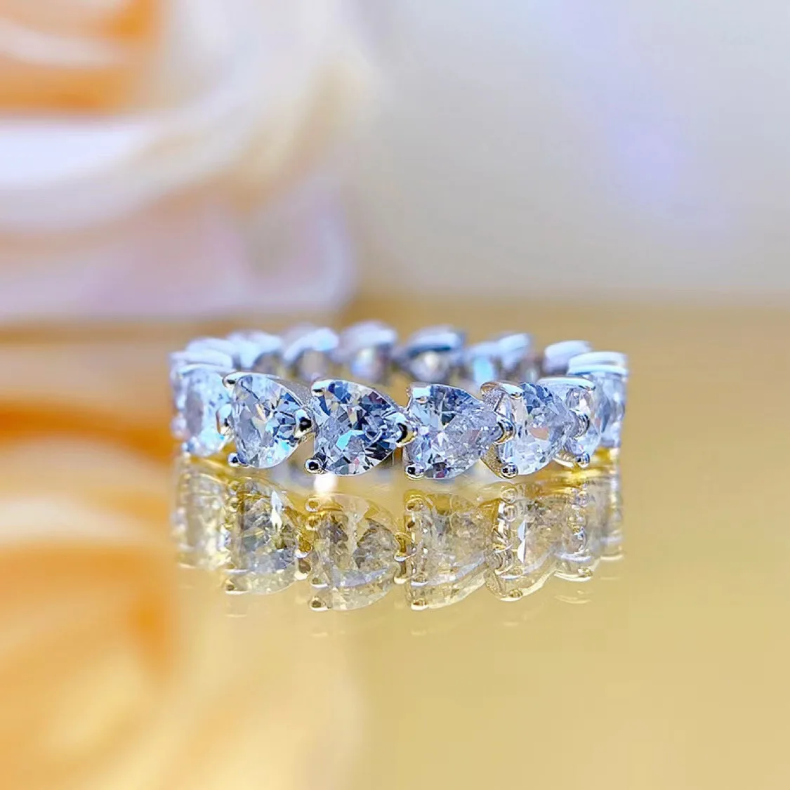 

Full 8A Zircon S925 Sterling Silver Love Heart Row Ring Classic Fine Jewelry Women Elegant Luxury Gift