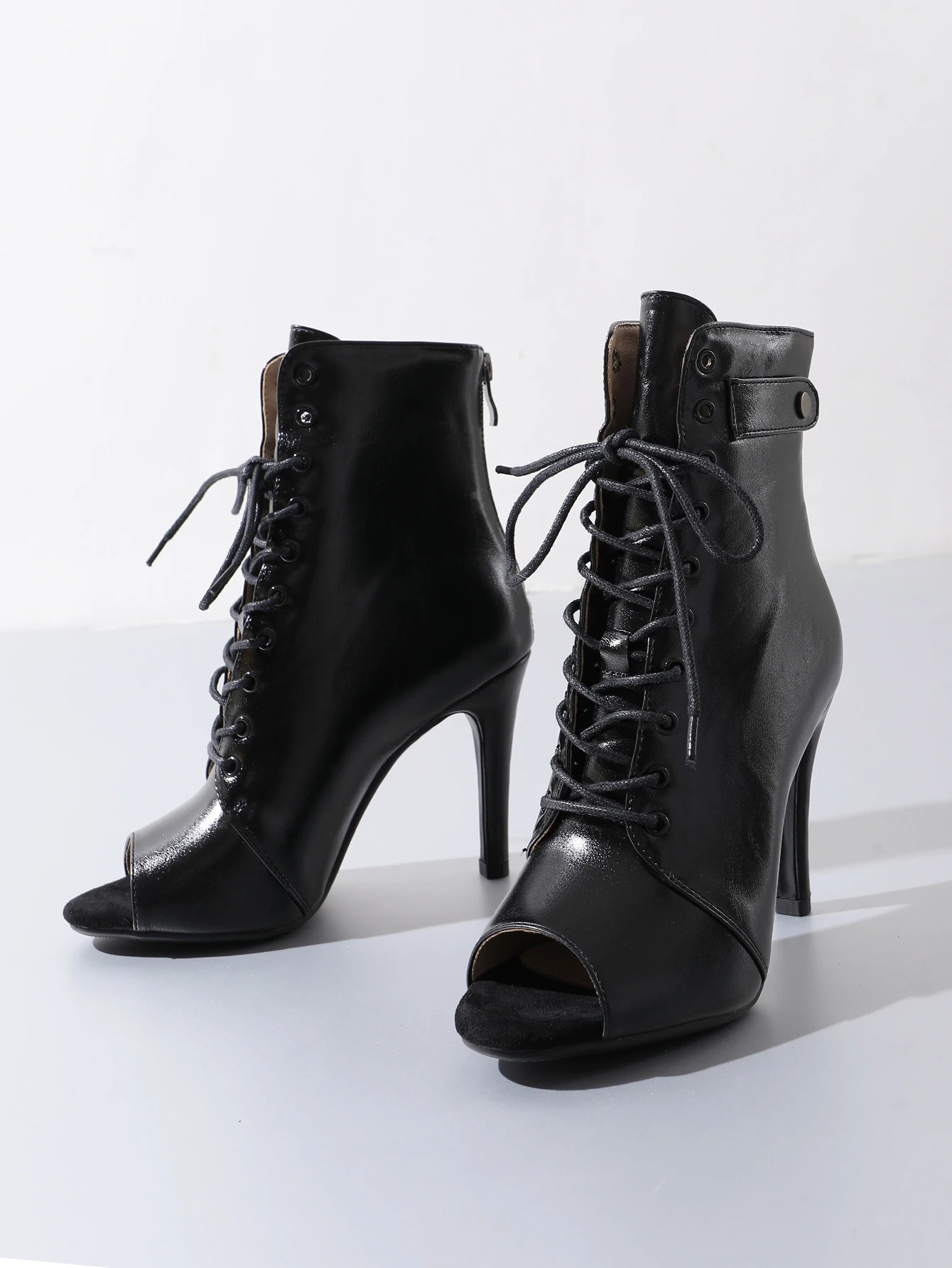 Botas negras de tacón alto para mujer, botas cómodas con punta abierta, zapatos de baile de Jazz de aguja, botines de mujer personalizables con