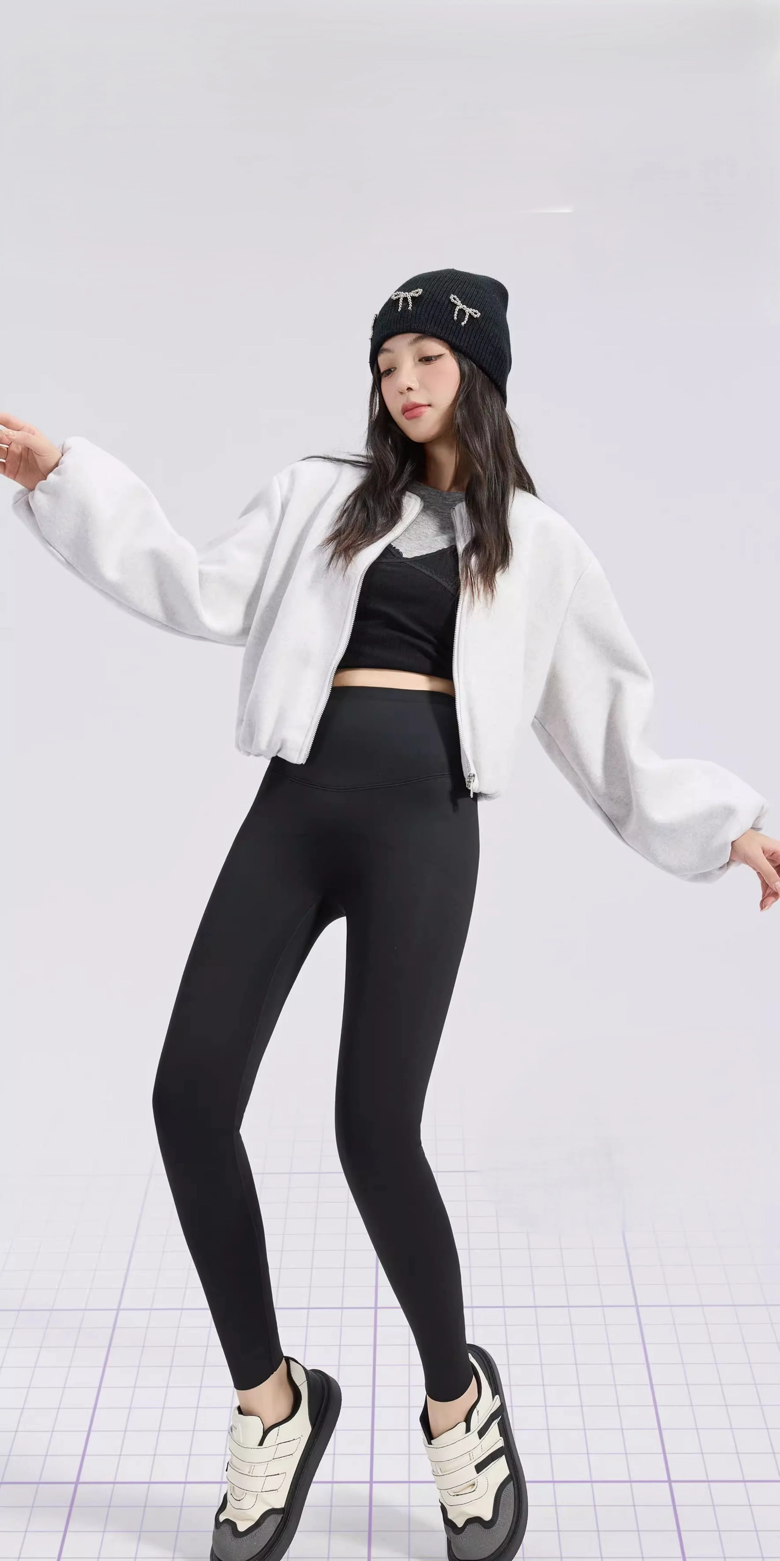 Yoga Pants High Waist Women Three Quarter Mid Calf Charcoal Fluff Lace Up Polar Flocking Club Naked Feel Apparel Tight Fitting