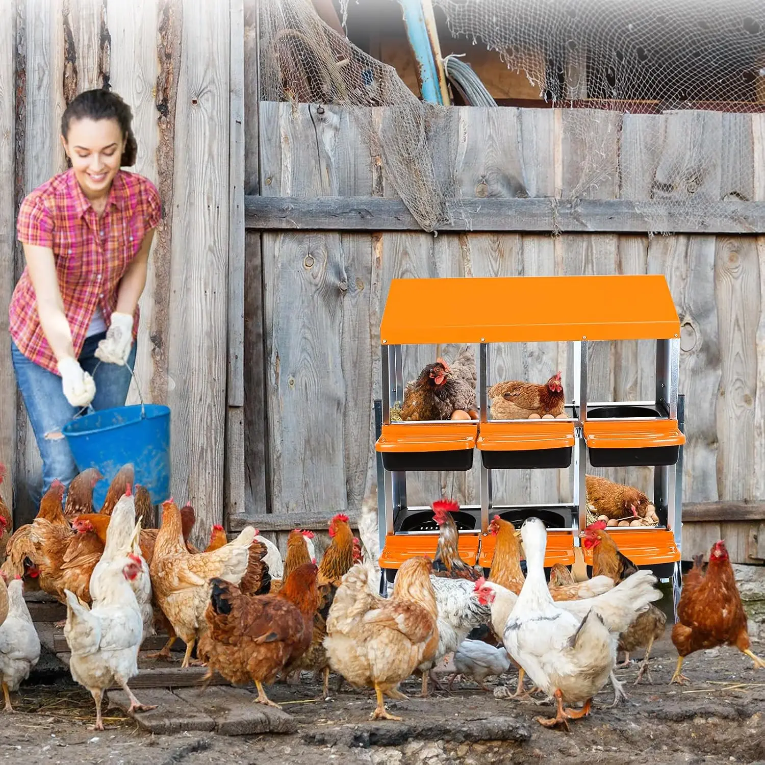 Garvee 6 Compartment Chicken Nest Egg Box Hanging or Floor Thickened Galvanized Durable Chicken House Easy Assembly Hens Laying Egg House