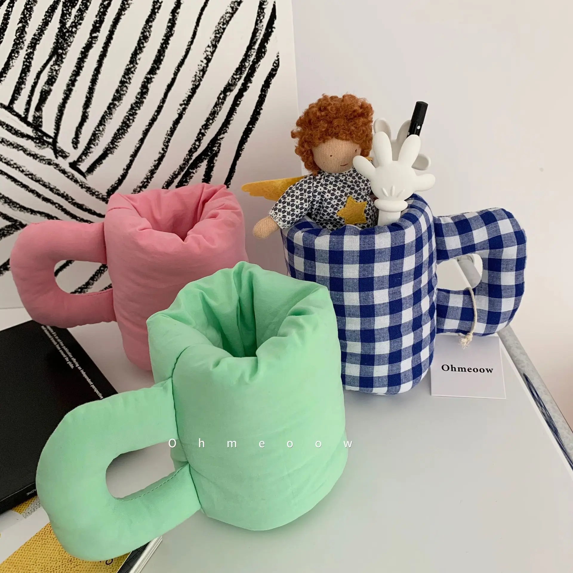 Korean Niche Hand-filled Cotton Desktop Storage Cup Home Decorations Mug Shape Large Capacity Desk Pen Holder Pencil Makeup